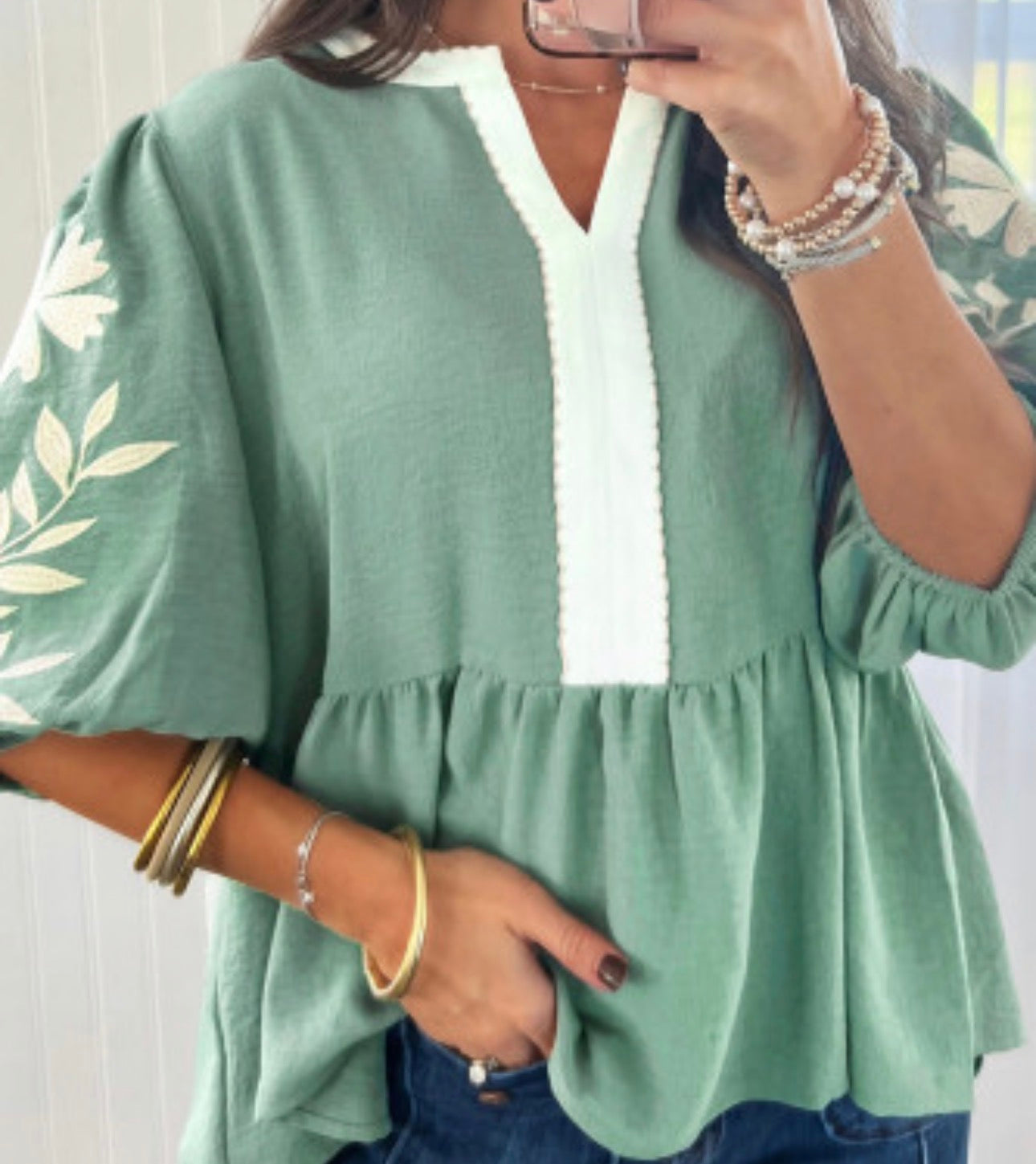 V Neck embroidered