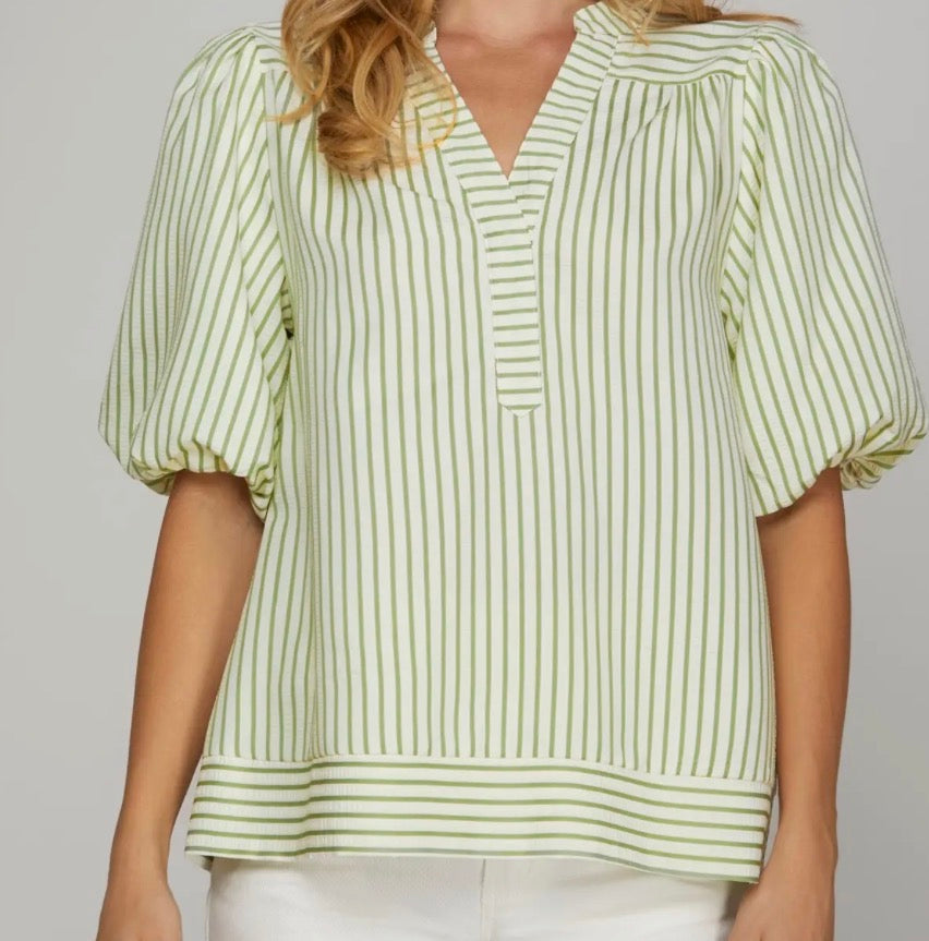 Sage Woven Stripe Top