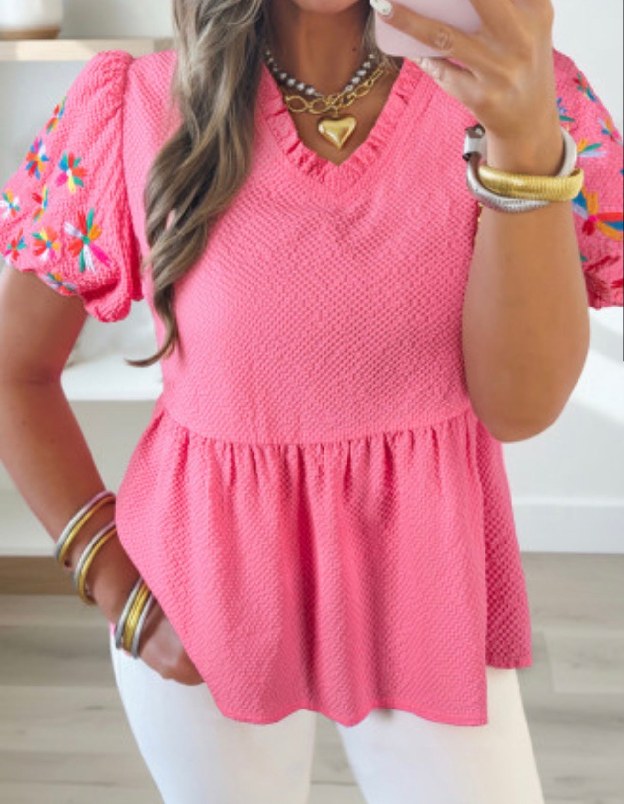 Pink embroidered