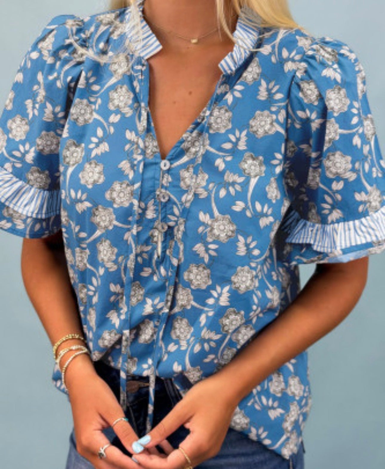 Blue Floral Blouse