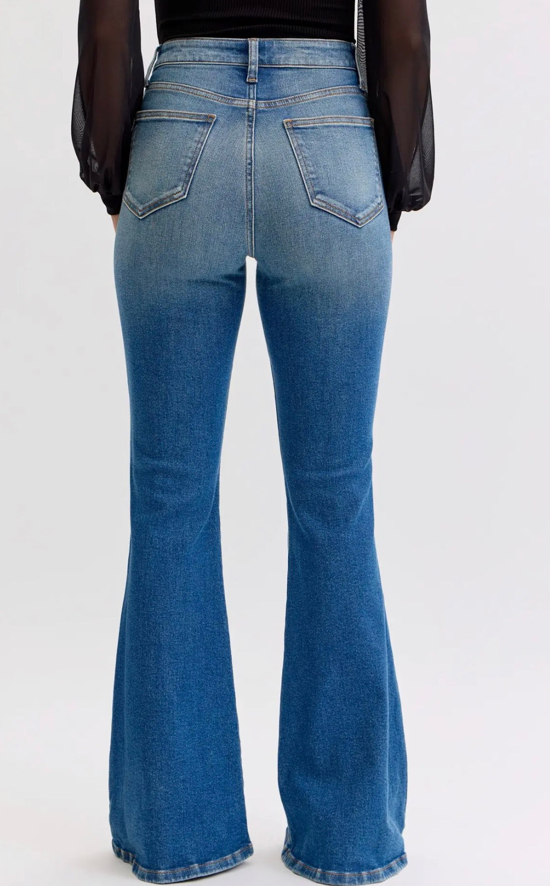 High Rise Super Flare with DBL Front Scoops High Rise Super Flare Belt loops + Zip