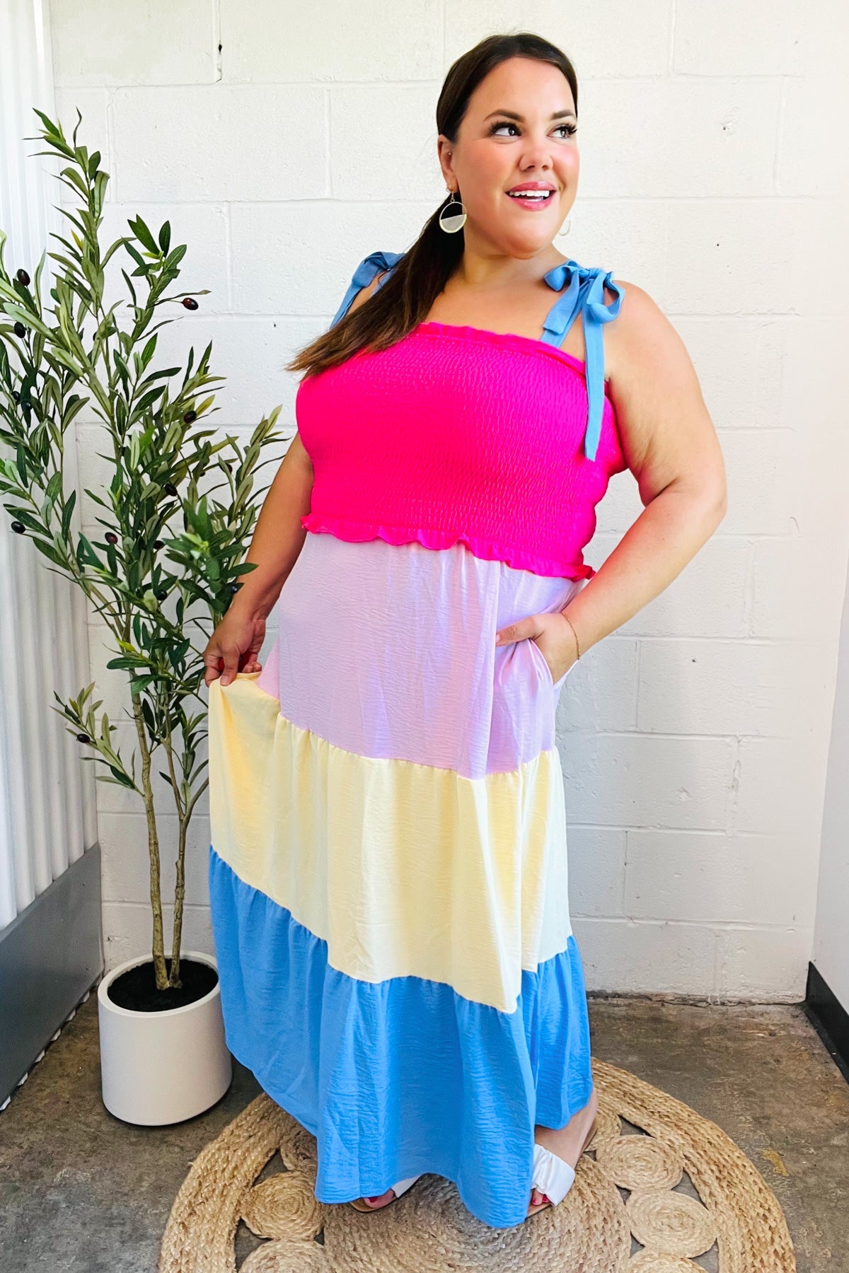 Vacay Vibes Hot Pink & Blue Smocked Color Block Maxi Dress – Latitude North  Boutique & Salon