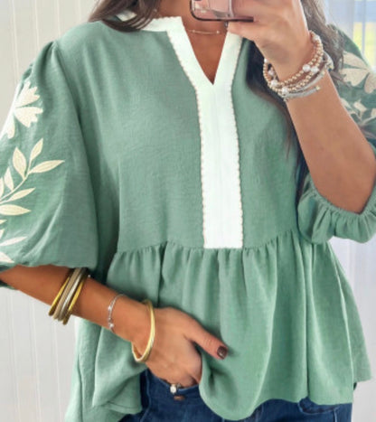 V Neck embroidered
