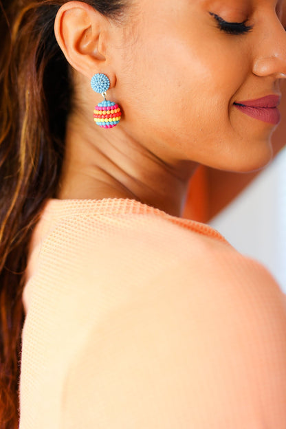 Blue Beaded Sphere Drop Earrings