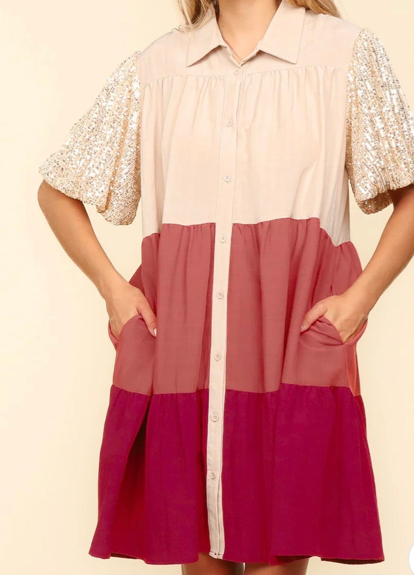 Sequin Color Block Dress