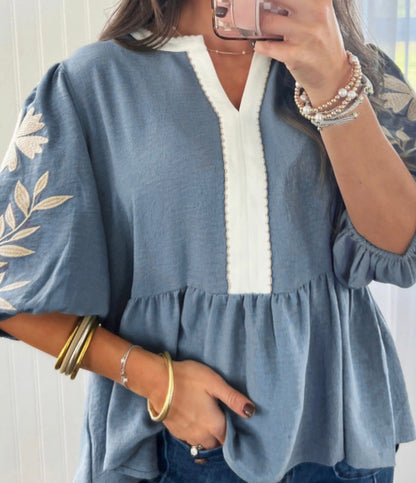 V Neck embroidered