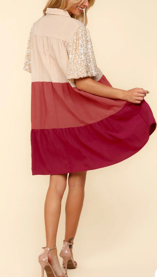 Sequin Color Block Dress