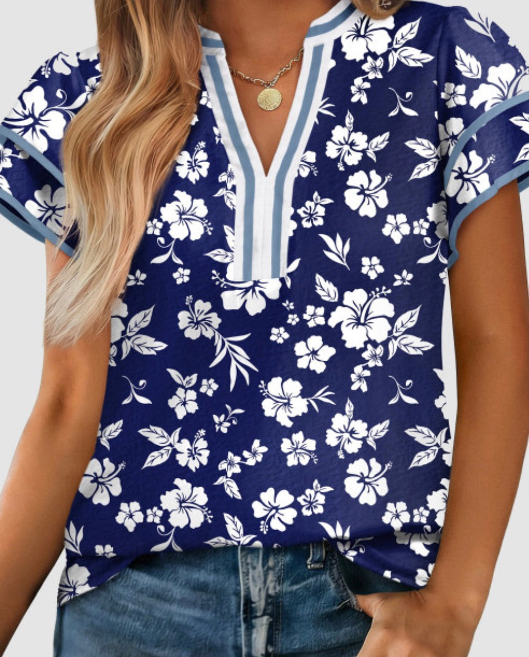 Navy Floral Top