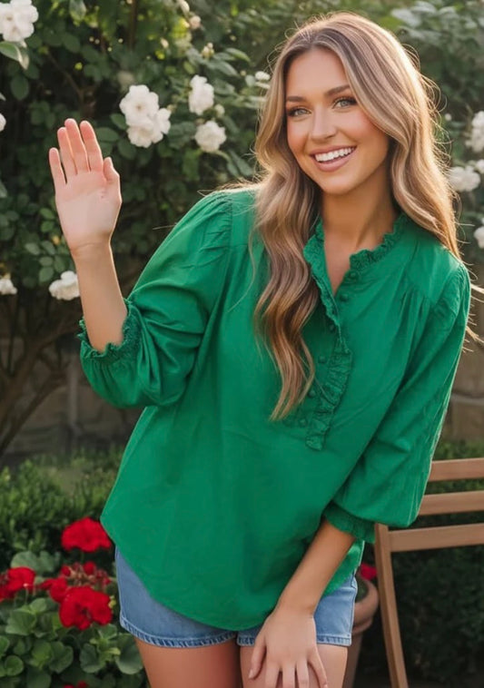 Green Eyelet Blouse