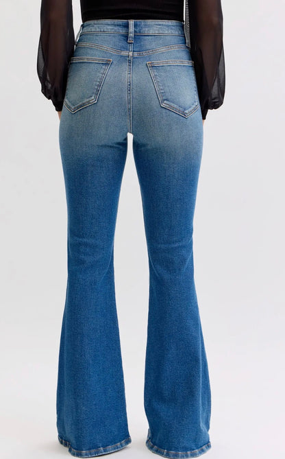 High Rise Super Flare with DBL Front Scoops High Rise Super Flare Belt loops + Zip