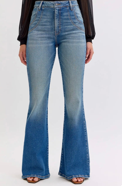 High Rise Super Flare with DBL Front Scoops High Rise Super Flare Belt loops + Zip